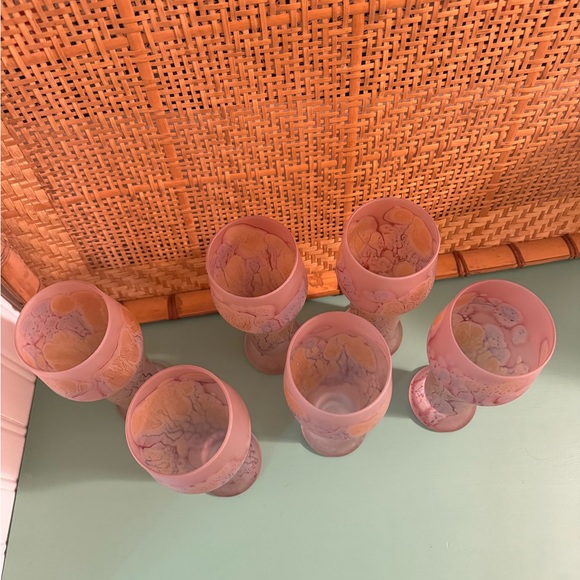 VINTAGE SET OF 6 RUEVEN FROSTED ART GLASS SMALL PILSNER GLASSES - Picture 6 of 7